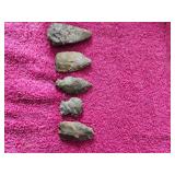 5 Native American Arrowheads or Tools
