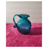 Deep Aqua Blue Textured Glass Vintage Pitcher