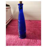 Vintage 1950's Blue Ribbed Bud Vase