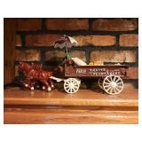 Cast Iron Horse Drawn Fruit and Vegetable Wagon with 2 Horses - 14'L x 7'H