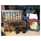 3 Western Hangings, 2 Candle Holders & Tin Texas