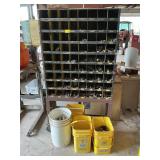 YELLOW METAL CABINET WITH CONTENTS
