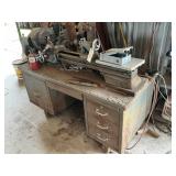 METAL LATHE WITH DESK AND CONTENTS