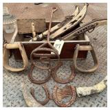 VINTAGE YOKE, STIRRUPS, BRANDING IRON AND MORE