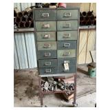 METAL CABINET ON ROLLERS WITH CONTENTS