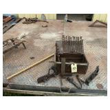 VINTAGE WOOD WORKING TOOLS WITH METAL BOX