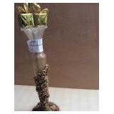 Gold Rose Fligree Vase w/ White Rose & Present