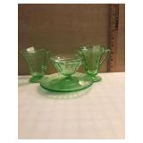 Set of 4 Green Depression Glass (cream, sugar,