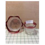 Glass Rose Colored Trim Candy Dish & Bowl