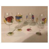 Set of 4 Handpainted Butterfly Wine Glasses