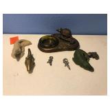 6 Alligator Figurines and Armadillo Ashtray