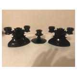 Set of 3 Black Glass Candle Holders