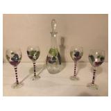 Handpainted Grape Wine Glasses W/Carafe