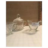 Set of 3 Etched Glass Sugar Bowl & Creamers