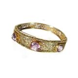 14K GOLD FILLIGREE BANGLE BRACELET WITH AMETHYST
