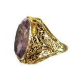 14K GOLD FILLIGREE RING WITH AMETHYST