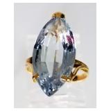 CUSTOM 18K GOLD RING 6.14 CARAT BLUE GEMSTONE