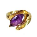 RING 14K YELLOW GOLD AMETHYST AND DIAMOND