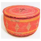 LARGE HAND WOVEN NATIVE AMERICAN LIDDED BASKET