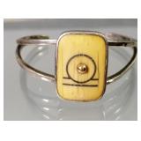 CUFF BRACELET SILVER, 14K GOLD, FOSSILIZED IVORY