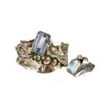 STERLING SILVER AQUAMARINE BRACELET AND RING