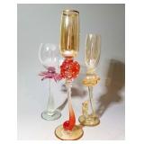 3 BRIONI ART GLASS CHAMPAGNE FLUTES AND GOBLET