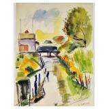 1945 SIGNED EXPRESSIONIST LANDSCAPE PAINTING