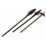 3 19TH C CARVED WOOD WEAVERS DISTAFFS