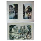 3 @ GRAND TOUR WATERCOLOR PAINTINGS VENICE & PARIS