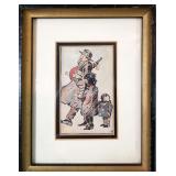 SIGNED SHOPPING WATERCOLOR INK ILLUSTRATION