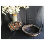 Set of 2 Home Accents - Metal vase and bowl