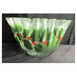 Hand Made Christmas Holly Art Glass Bowl