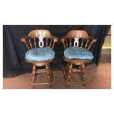 2 heavyduty swivel barstools w metal and blue