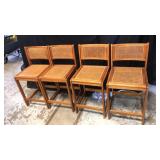 4 wooden wicker counter chairs