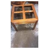 Wooden end table with glass inserts