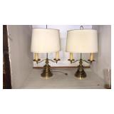 Pair brass lamps w shades