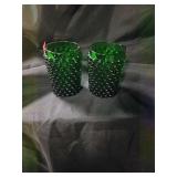 Green glass candle holders