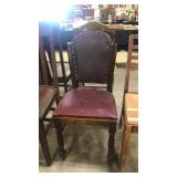 Vintage wooden chair red vinyl covered