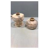 2 old glsss kerosene lamps