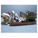 Flat of Christmas items, teddy bear bank