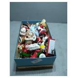 Box of Christmas ornaments and more