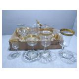 Flat of stemware glass trimmed in gold