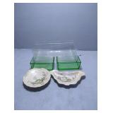 Green butter covers, plastic container, and royal