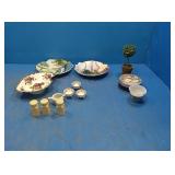 Flat with hand painted plates, salt and pepper