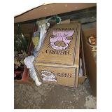 Box of sheets, dolls, and a nearly people doll