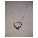 Sterling silver purple gem heart necklace
