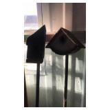 Wood birdhouse rack and hoe