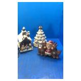 Snowman lighthouse. Tree and Santa