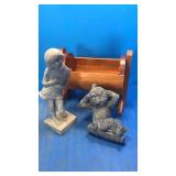 Wood and ceramic girl n monkey