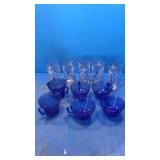 5 vintage glasses. Blue glass